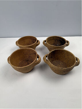 Rustic Brown Speckled Ceramic Serveware Bowls Art Pottery Set of 4